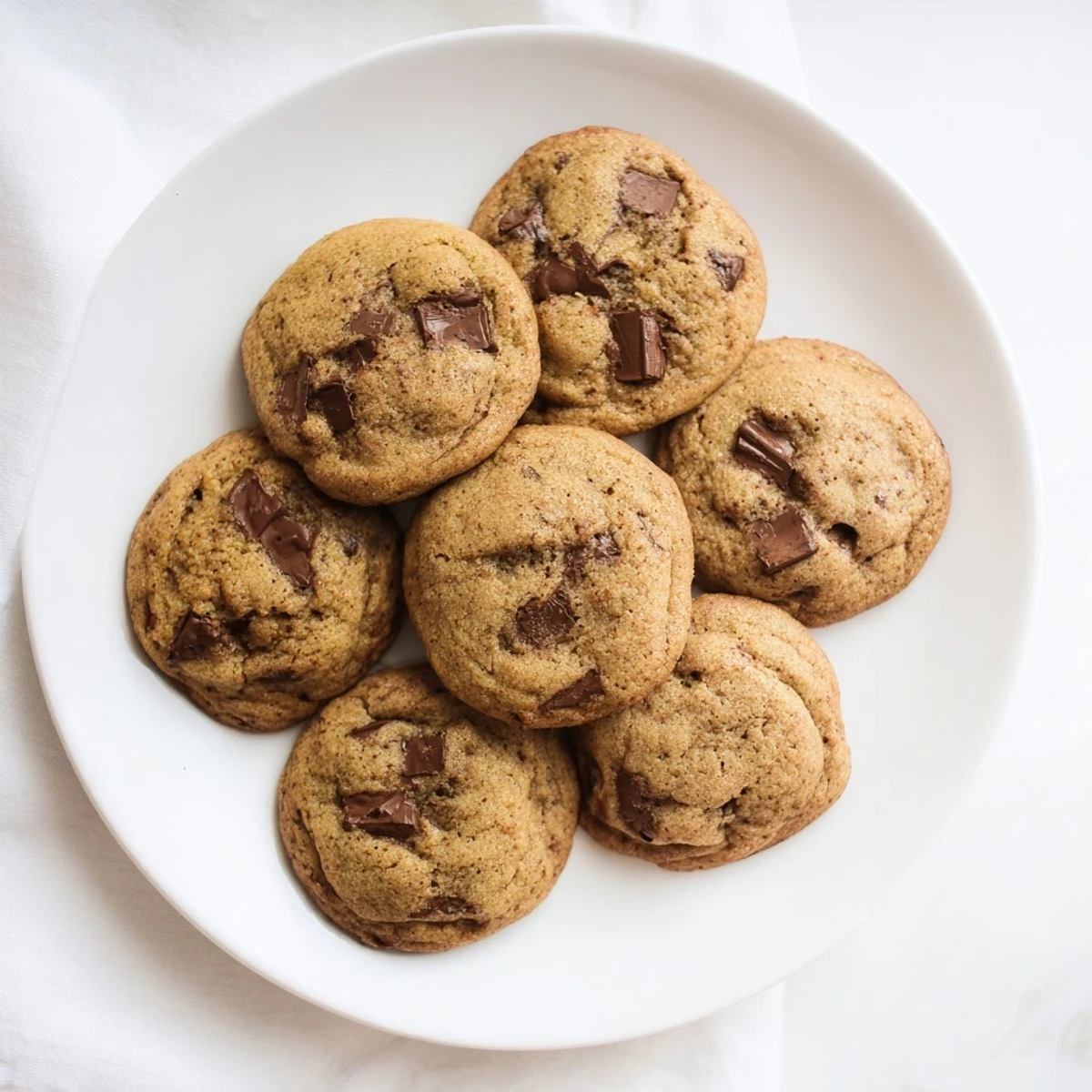 Freshly baked pumpkin spice chocolate chip cookies with golden edges and melted chocolate chunks on a wooden board