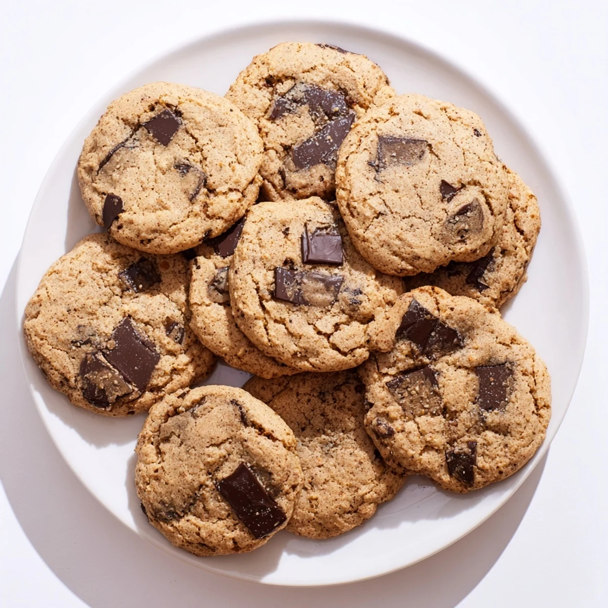 Close up of warm pumpkin spice chocolate chip cookies filled with semi-sweet chips and autumn spices