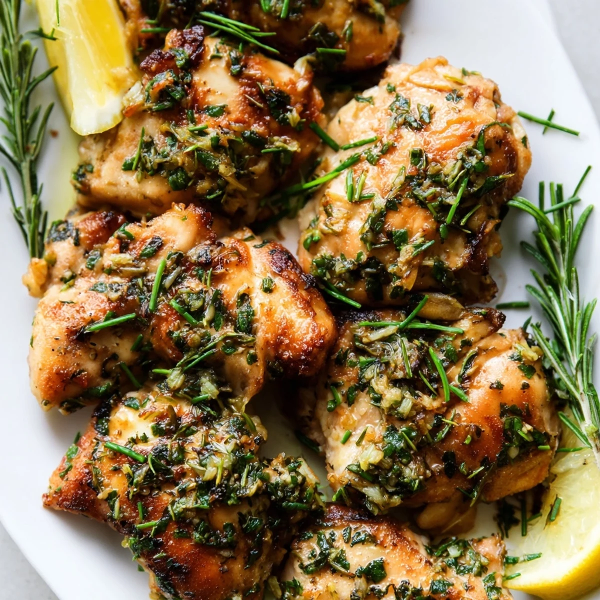 Tender juicy chicken breasts marinated in spring garlic herbs and lemon zest