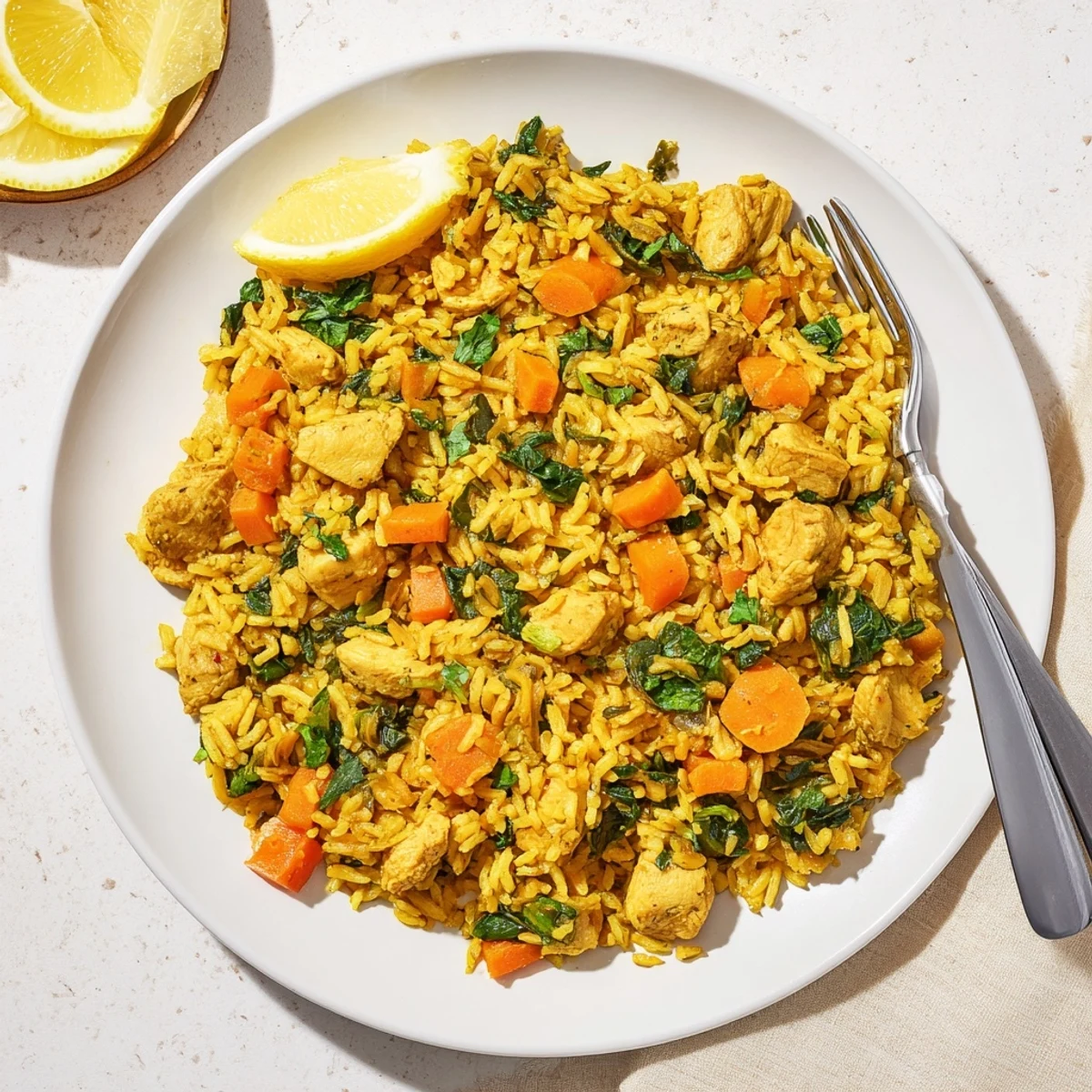 One-pot Anti-Inflammatory Turmeric Chicken Rice with fluffy spiced grains and juicy seasoned chicken thighs