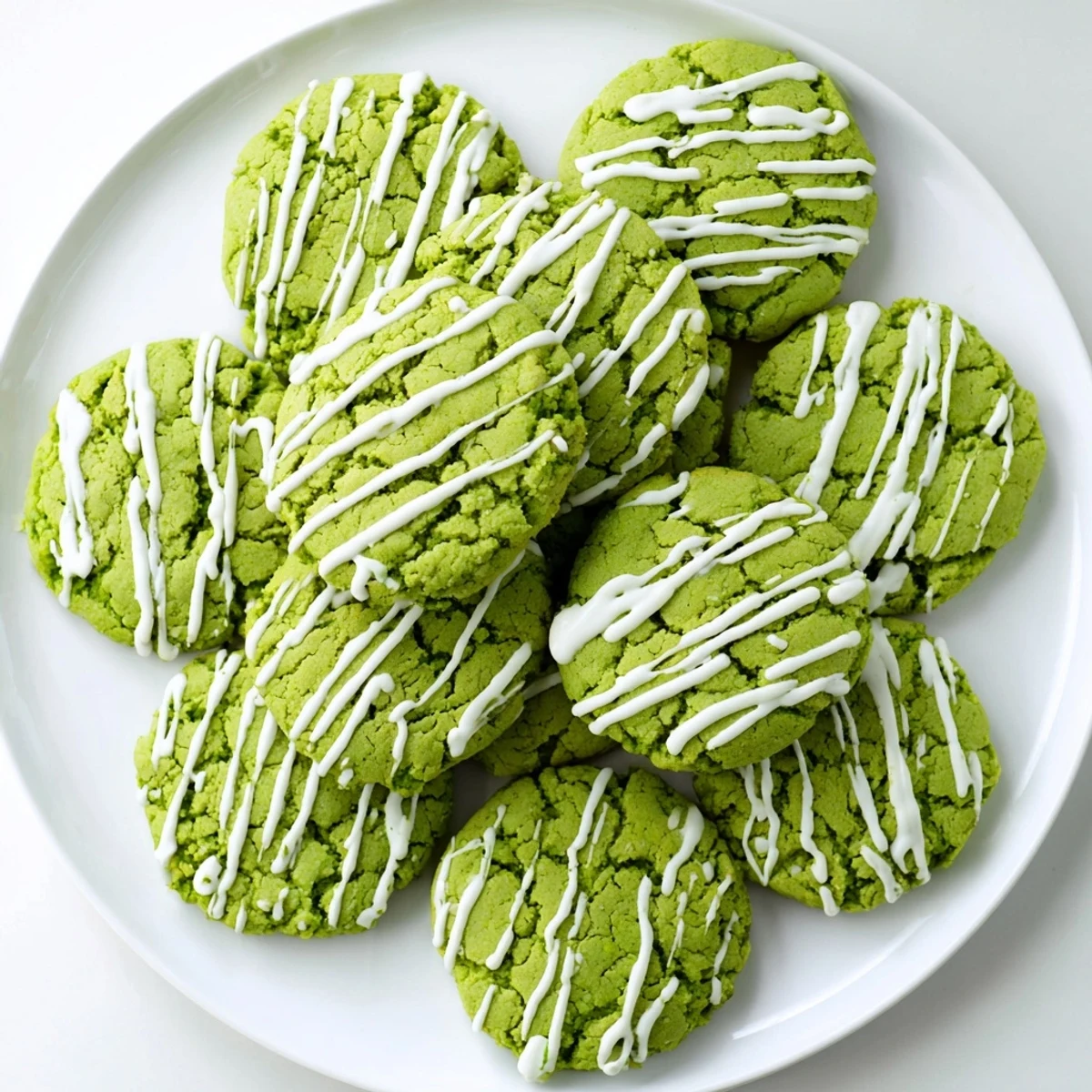 Homemade green velvet cookies with creamy white chocolate drizzle for holiday desserts
