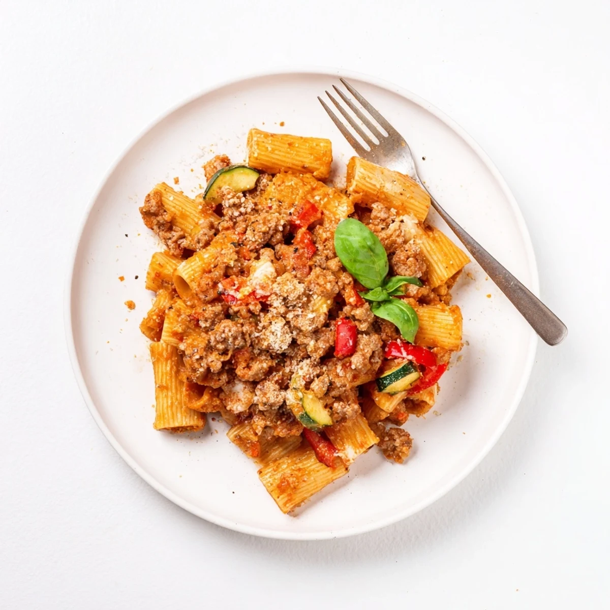 Savory Italian sausage pasta dish featuring vegetables and parmesan in a single skillet