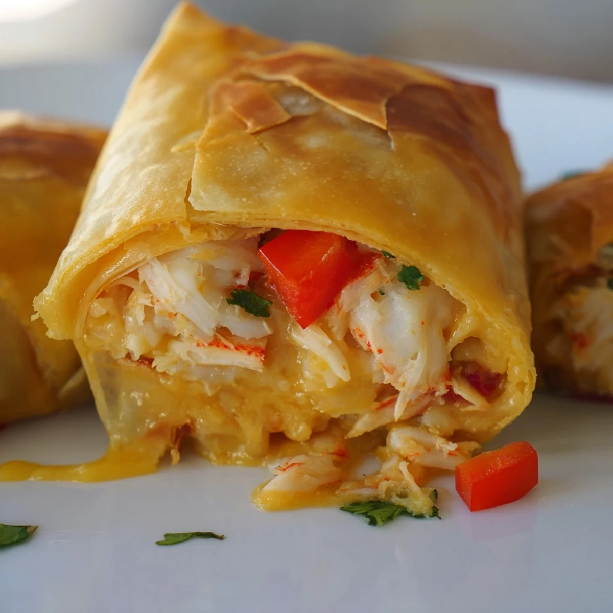 Crispy baked tortilla bombs stuffed with tender crab, shrimp, and spicy pepper jack cheese