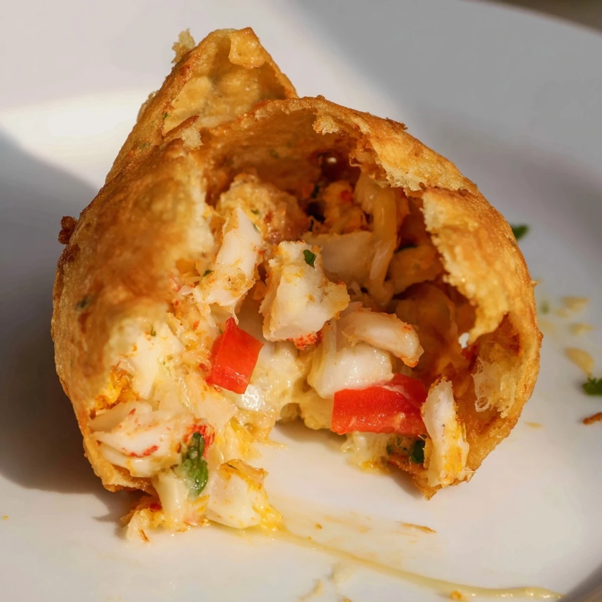 Mexican-American appetizer featuring seafood-filled tortilla bombs brushed with olive oil and baked until golden