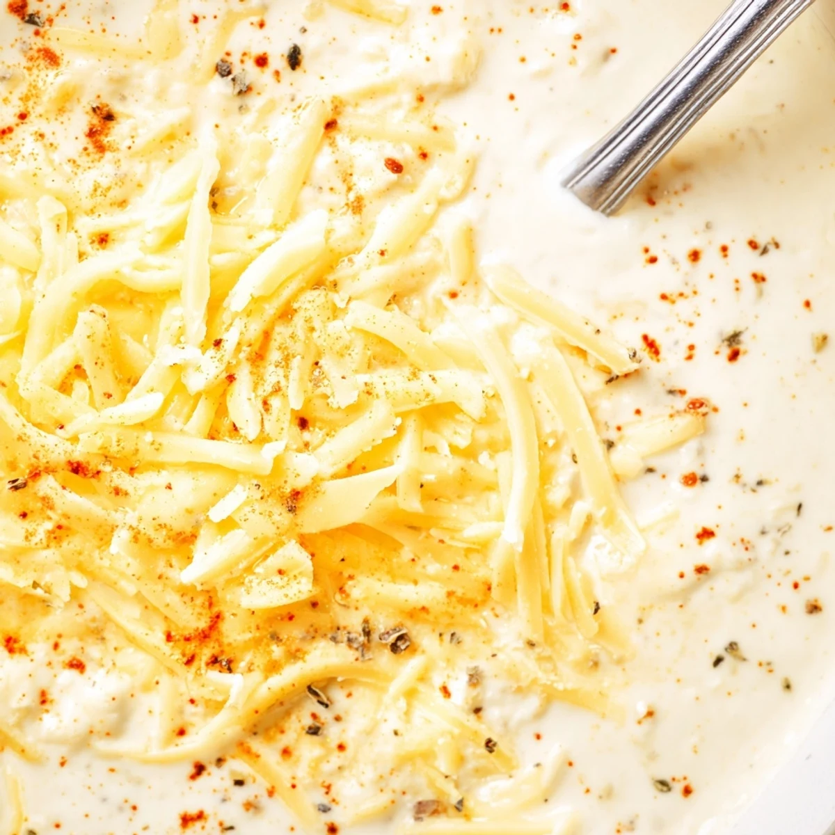 Smooth homemade cheese dip for pretzels garnished with paprika and ready for dipping