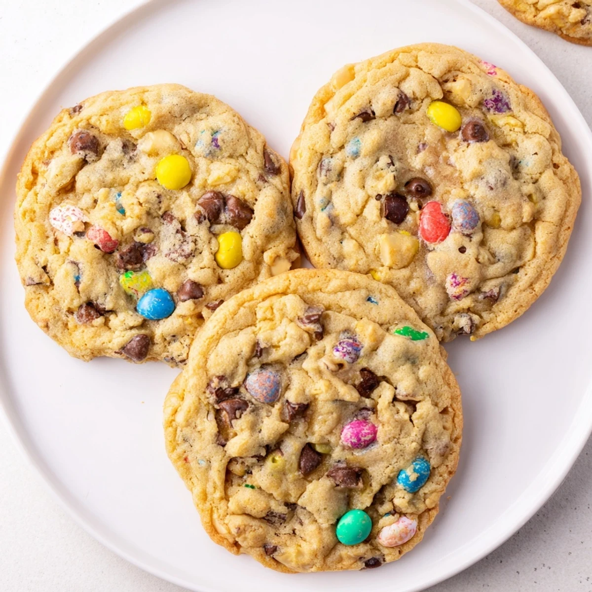 Buttery mini egg cookies topped with chopped chocolate eggs and golden crispy edges