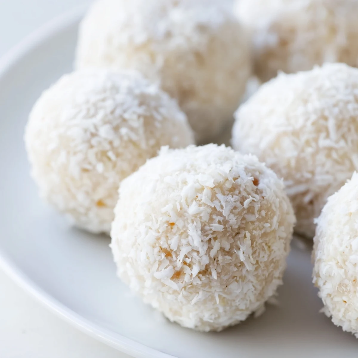 No bake Easter bunny coconut tails dusted with sweet powdered sugar on parchment paper