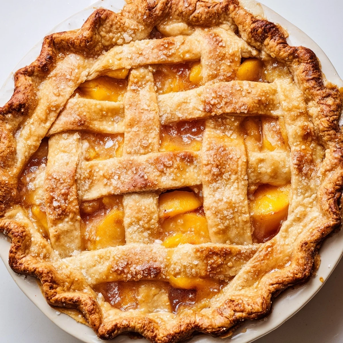 Fresh peach slices spiced with cinnamon baked in a buttery homemade Southern pie crust