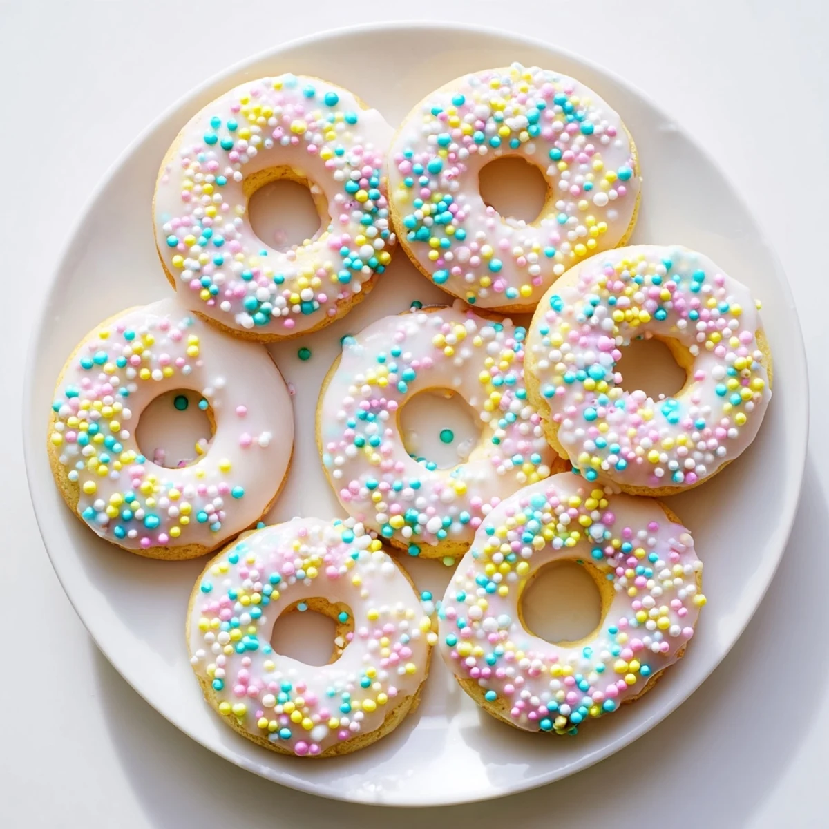 Traditional Italian Easter cookies decorated with rainbow sprinkles on white drizzled icing