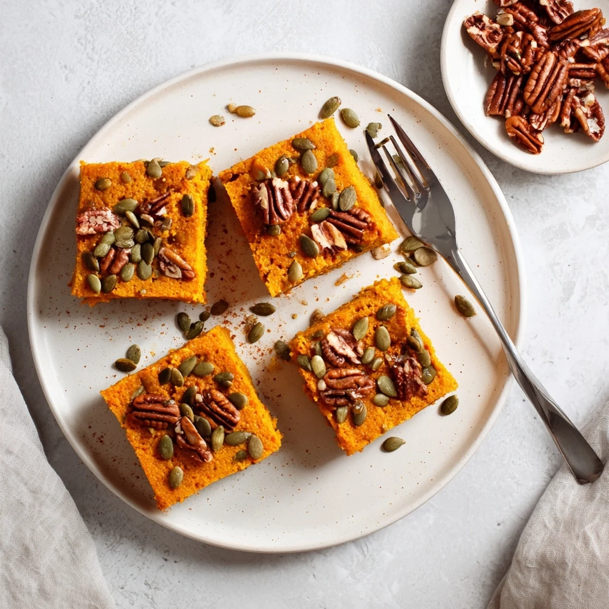 Sliced high protein cottage cheese pumpkin bake showing fluffy texture with warm autumn spices