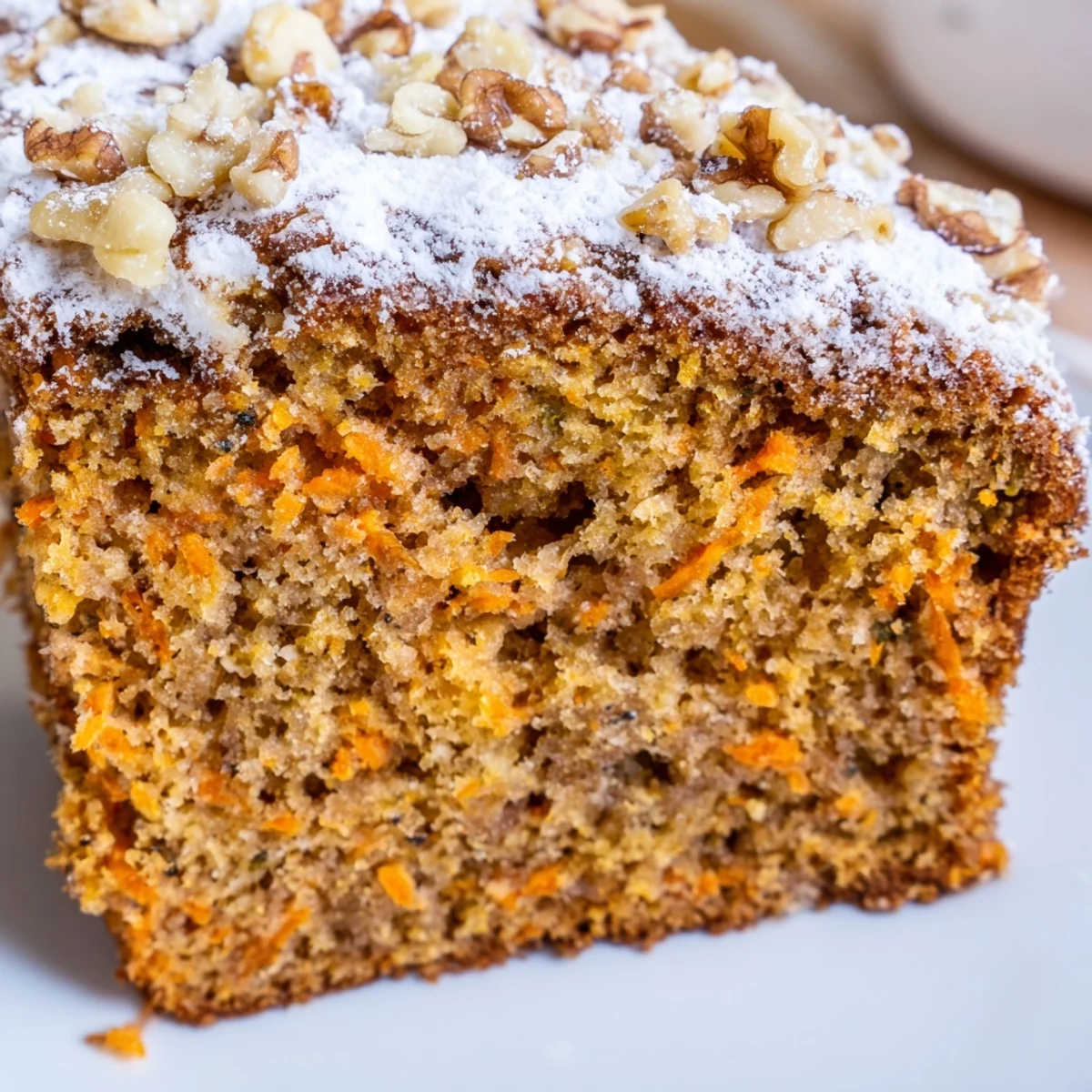 Moist spiced Greek yogurt carrot cake one bowl recipe with fresh grated carrots visible