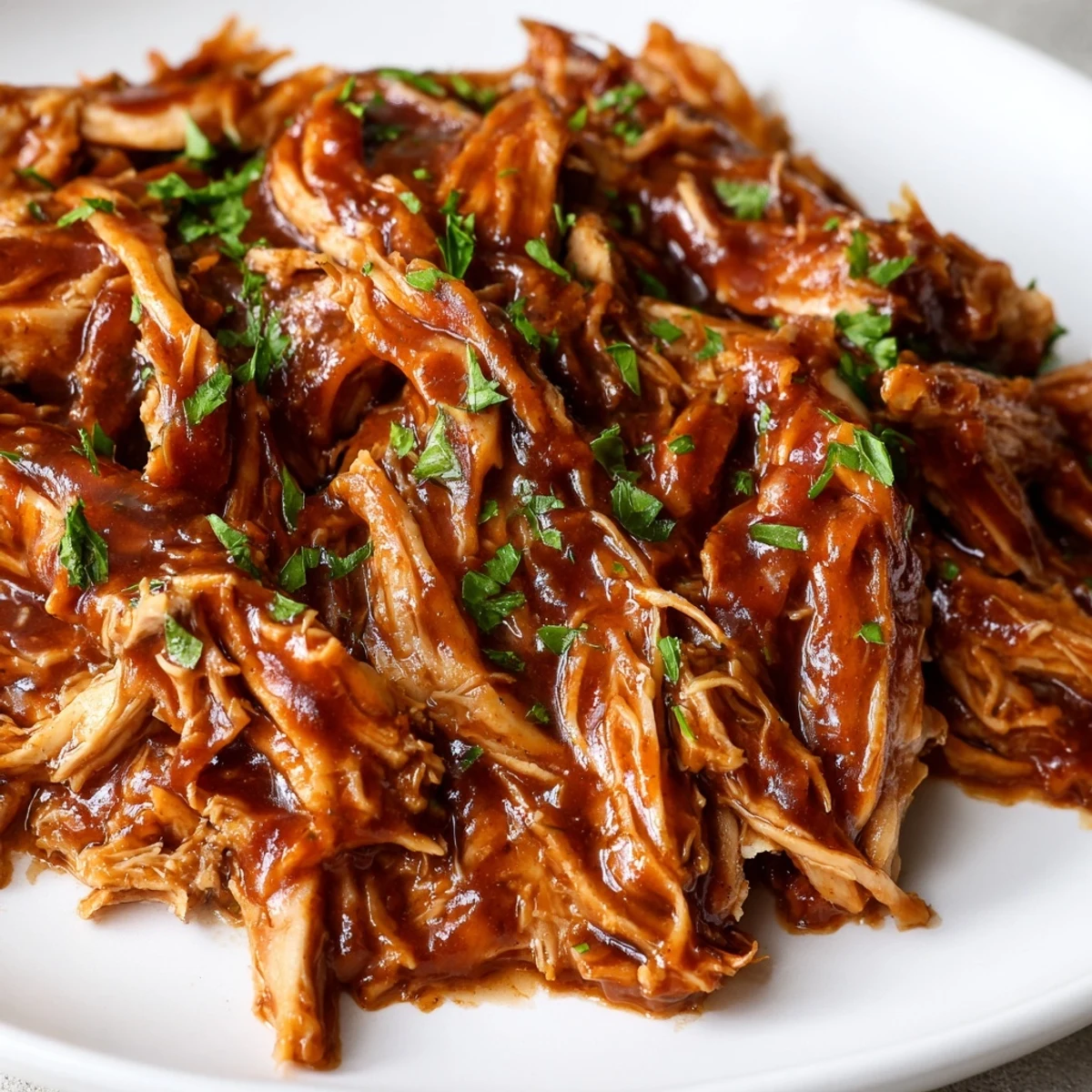 Tender Sweet Baby Ray's crockpot chicken glistening with rich, sticky barbecue sauce