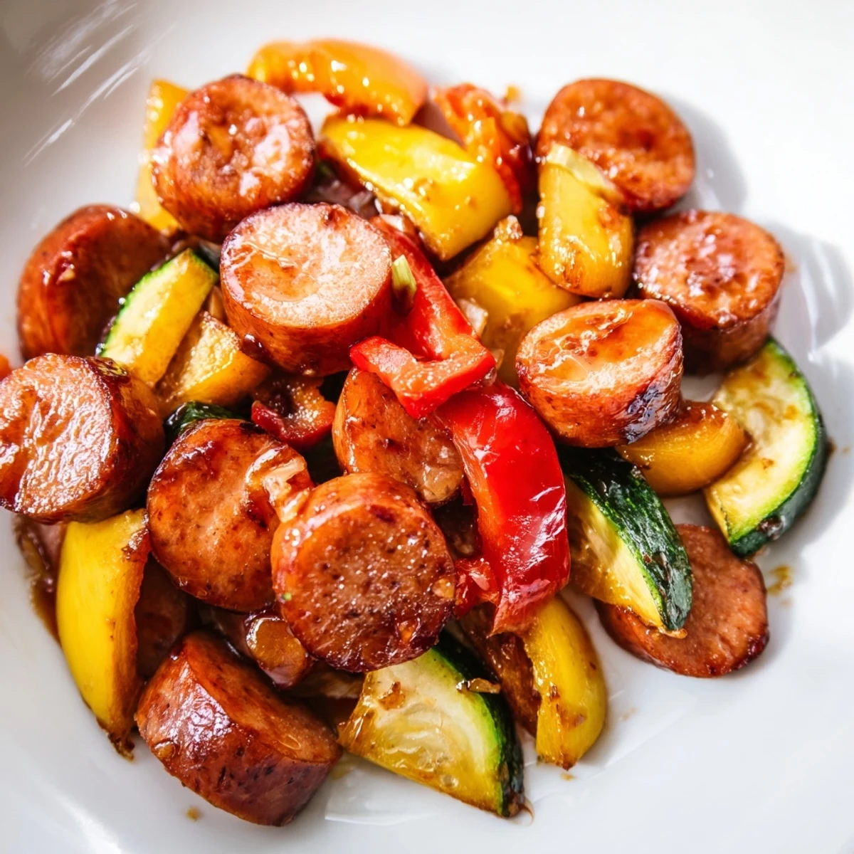 Colorful honey garlic kielbasa veggies with tender peppers and smoky sausage slices