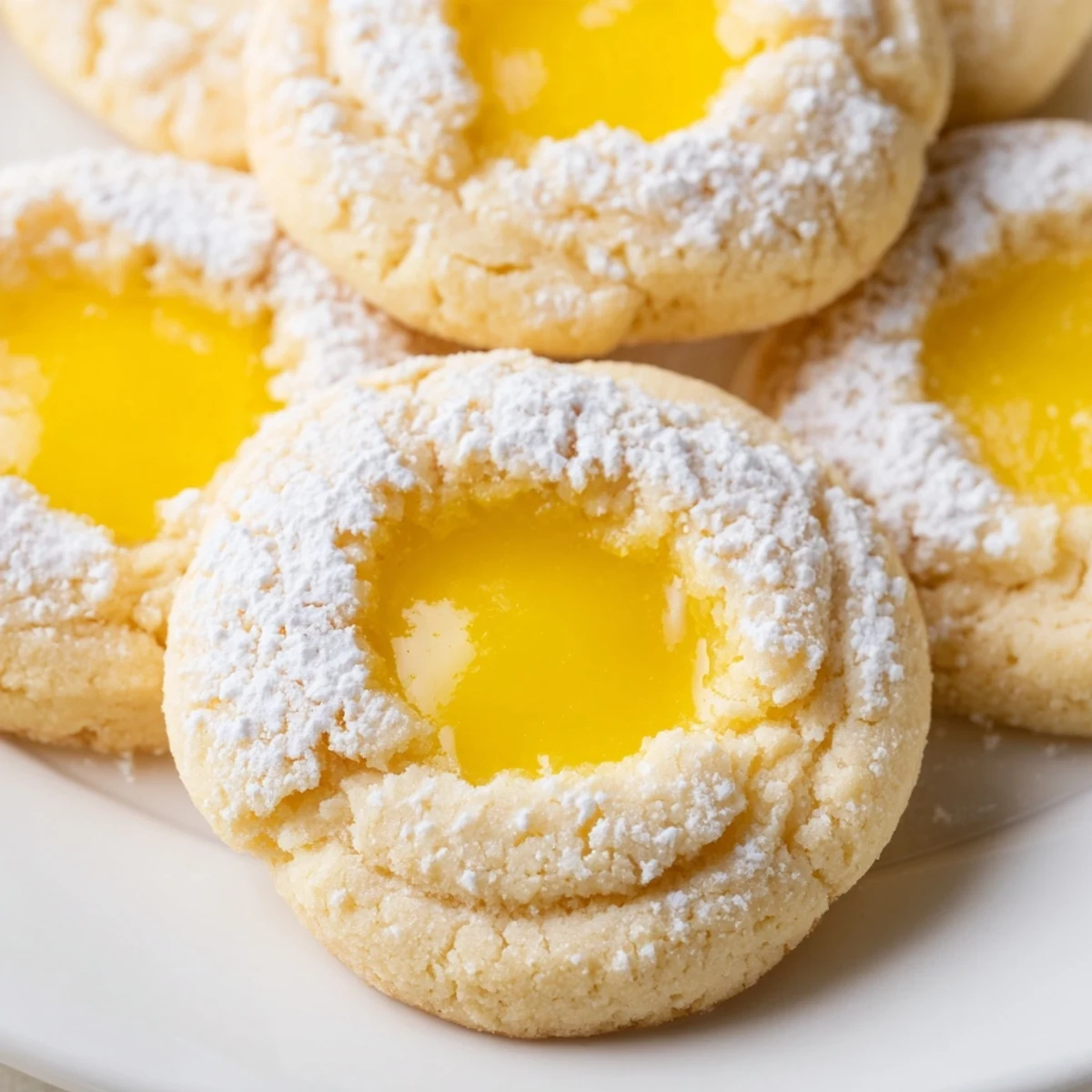 Golden lemon curd cookies with glossy filling on rustic white parchment paper