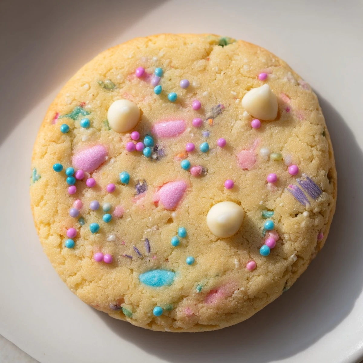 Golden edged Spring Blossom Cookies studded with colorful candy melts arranged on parchment