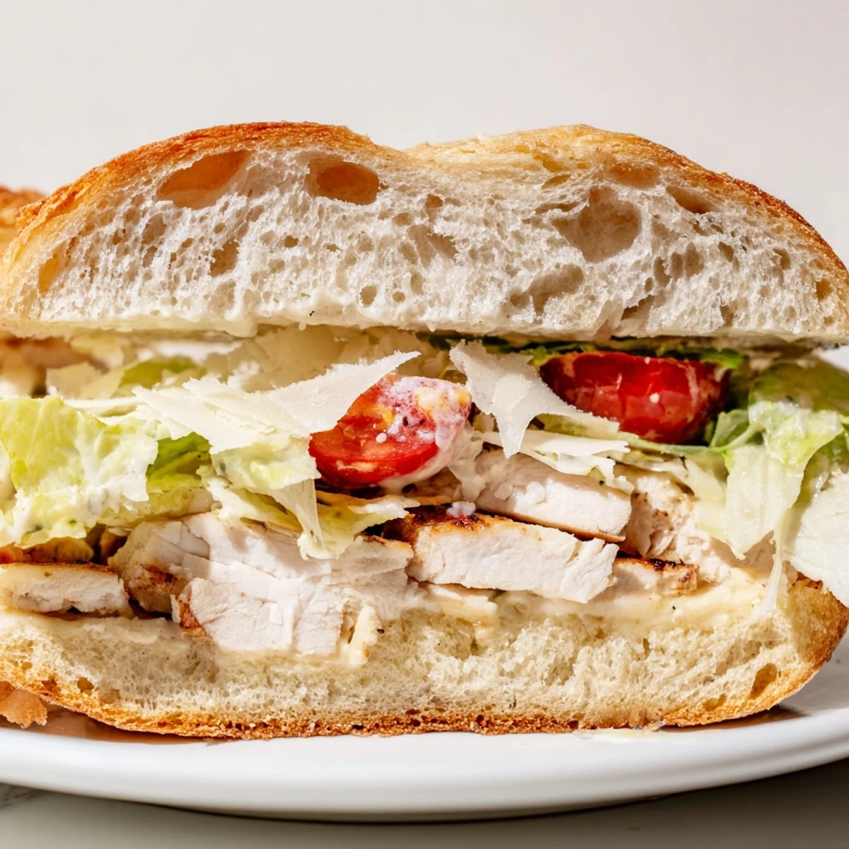Crisp romaine and shaved Parmesan top this hearty Chicken Caesar Sandwich with velvety homemade dressing
