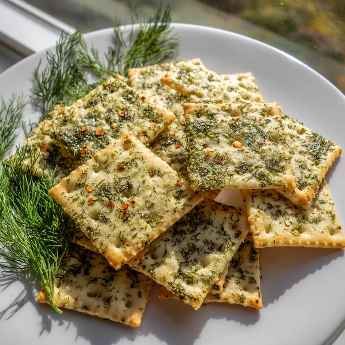 Tangy Dill Pickle Saltines stacked in a bowl, perfect crunchy party snack for sharing