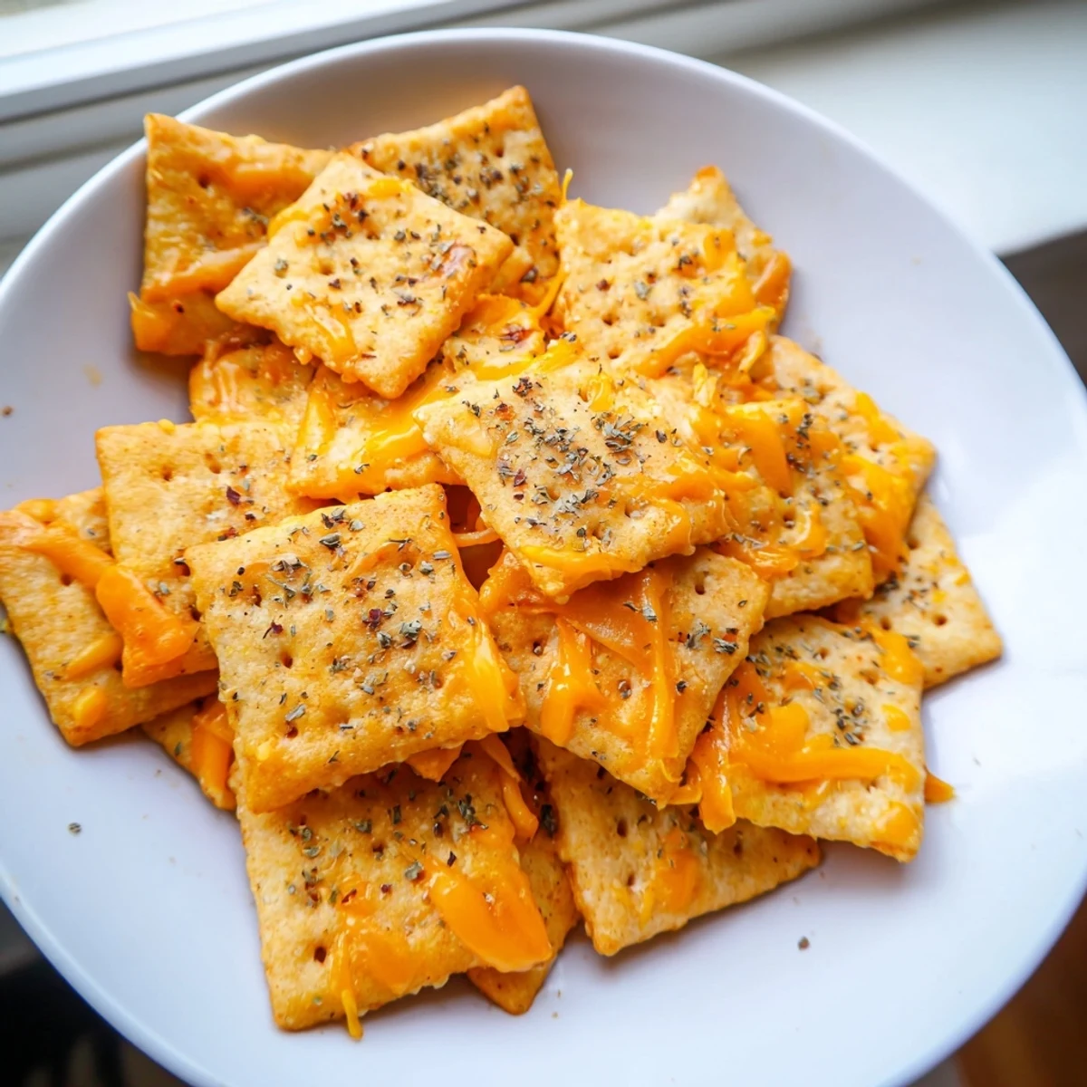 Crunchy taco crackers arranged on a rustic platter beside a bowl of fresh salsa.