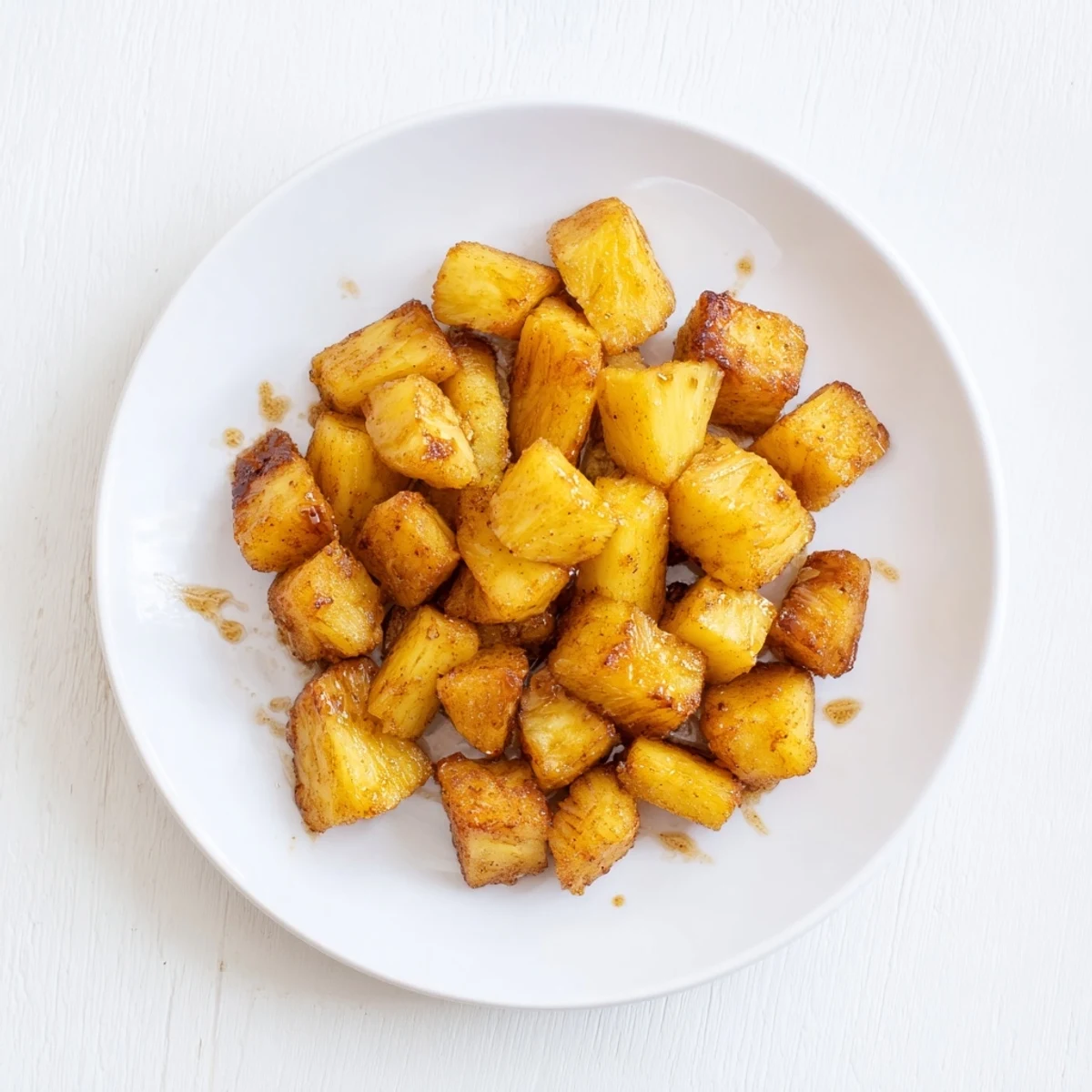 Golden caramelized air fryer pineapple chunks with cinnamon, served warm in a bowl