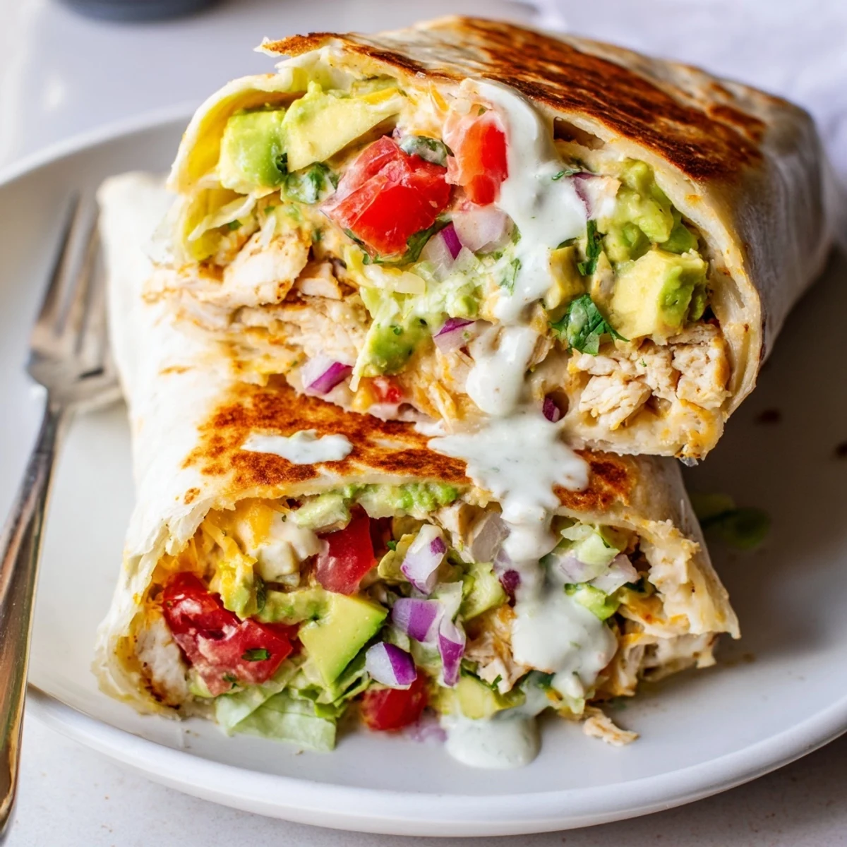 Family-style Chicken Avocado Ranch Burritos served warm, wrapped in foil beside salsa.