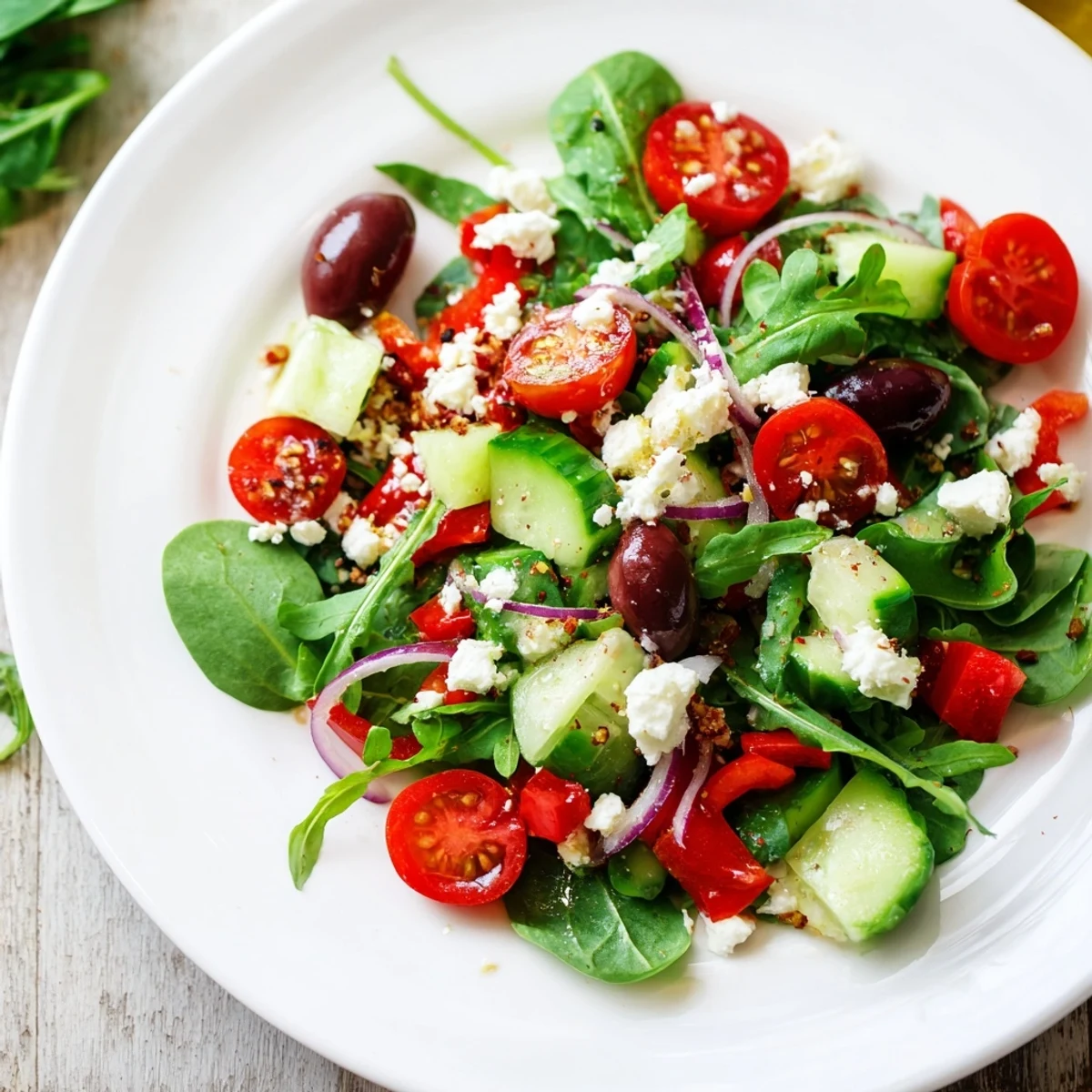 Fresh Salad Recipe tossed with lemony dressing, vibrant tomatoes and crisp greens.