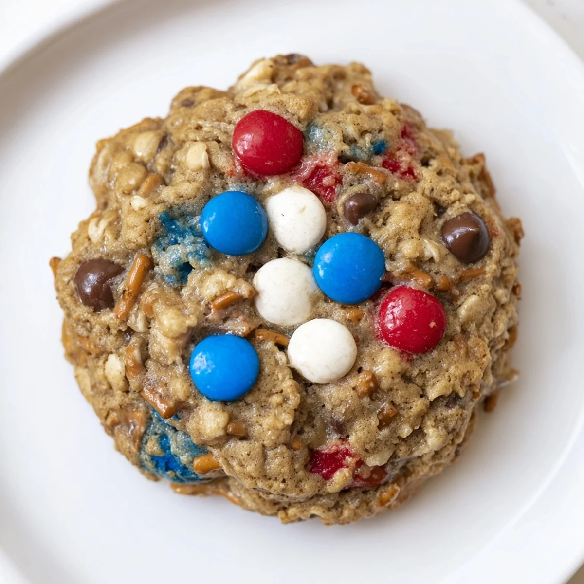 Chewy Patriotic Monster Cookies Recipe on parchment, cooling rack, picnic-ready