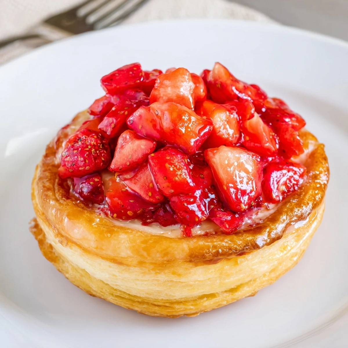 Strawberry Danish Recipe: flaky golden pastry with creamy cheese and glossy strawberries