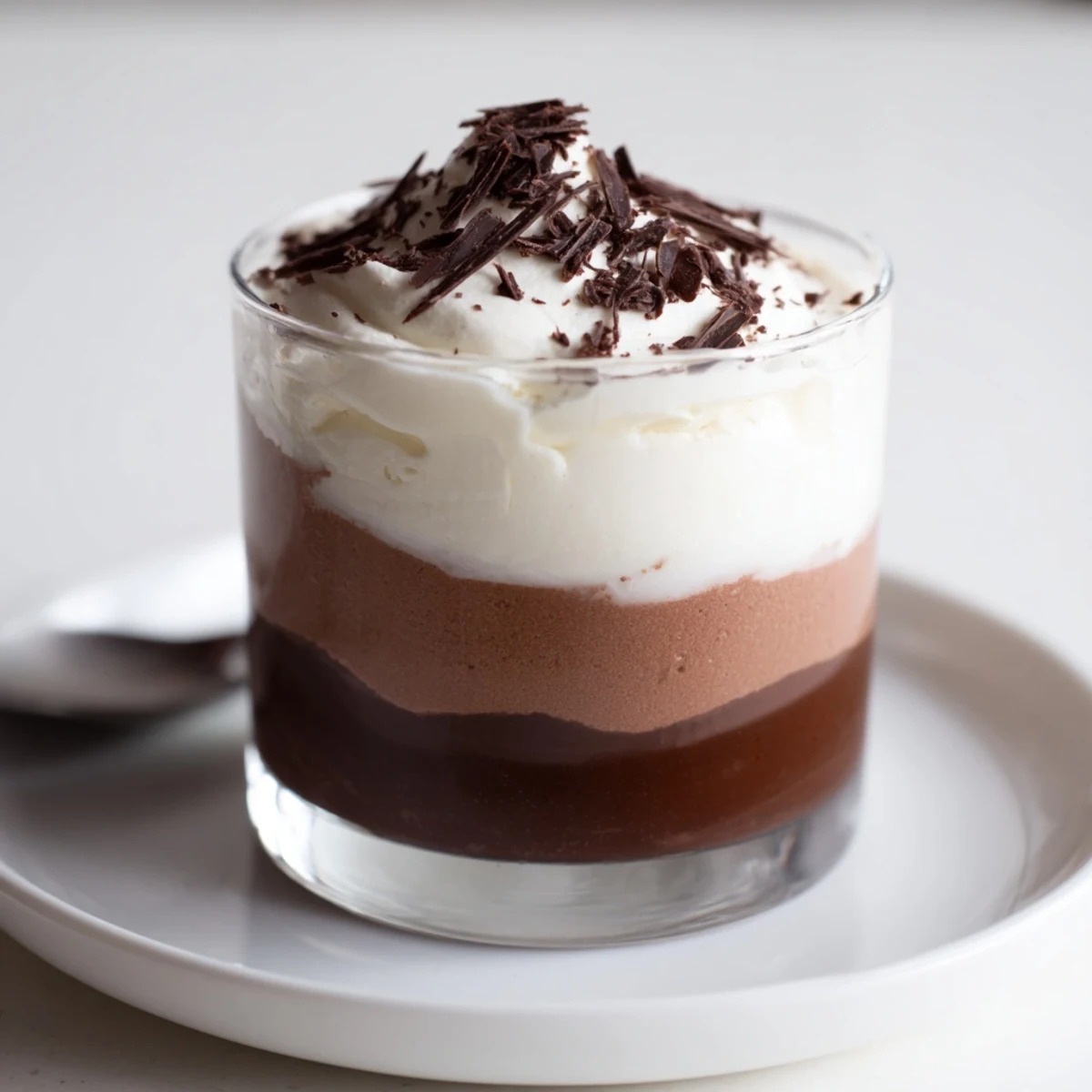 Triple Chocolate Mousse Cups layered in glass, silky textures, rich chocolate aroma