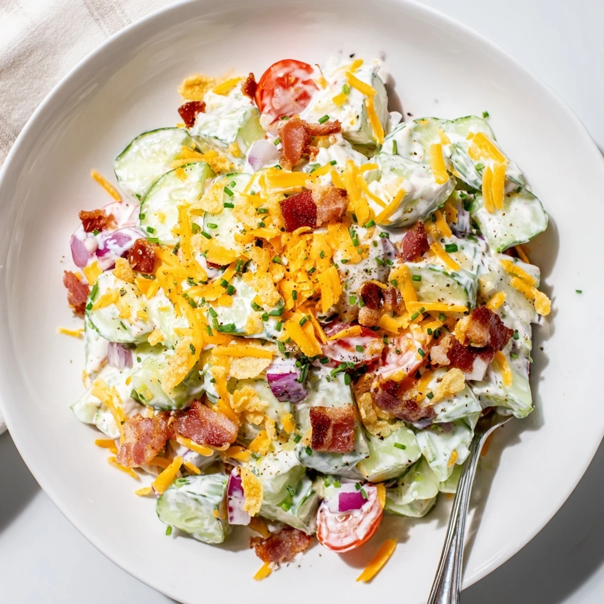 Bright Cucumber Ranch Crack Salad Recipe Delight tossed in creamy ranch, served picnic-style.