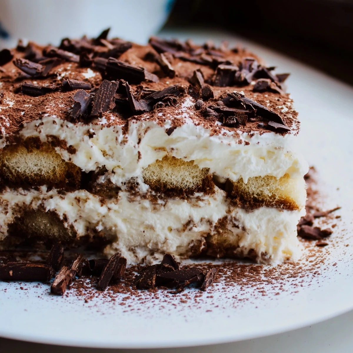 Classic tiramisu recipe showcasing layers of espresso-soaked ladyfingers and creamy mascarpone topped with cocoa dusting