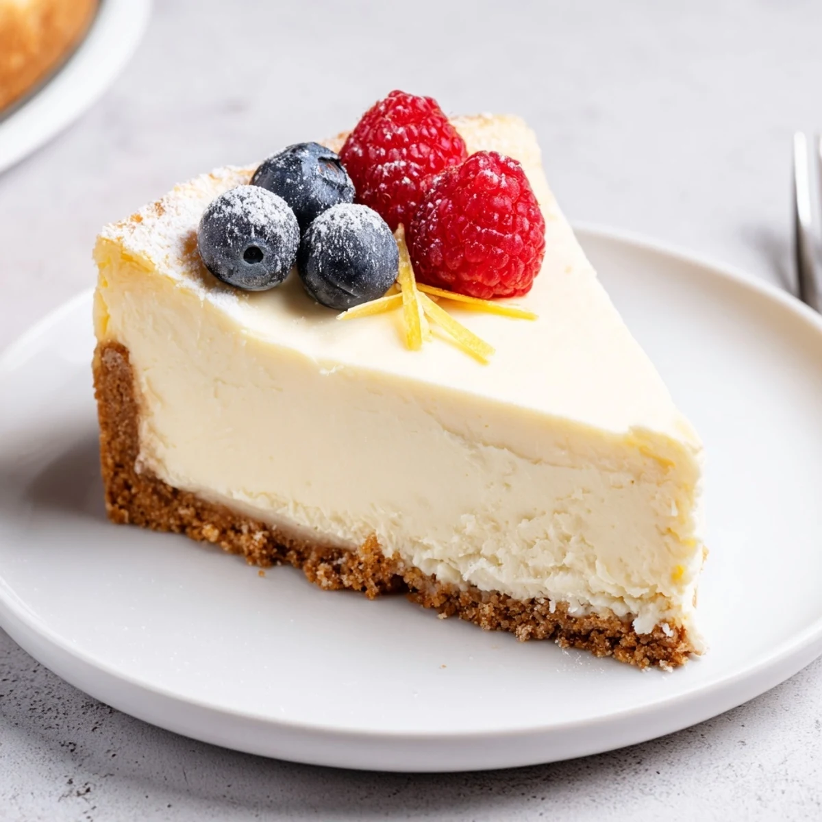 Classic Cheesecake with creamy, velvety filling and buttery graham cracker crust