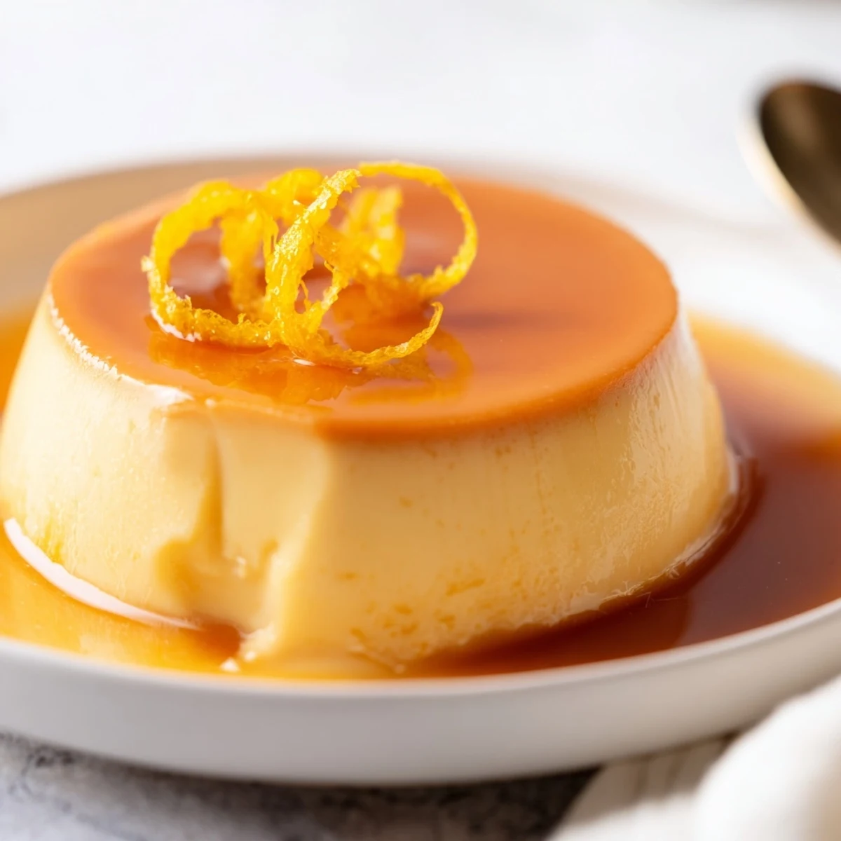 Creamy Flan Napolitano chilling in refrigerator before unmolding for evening dessert