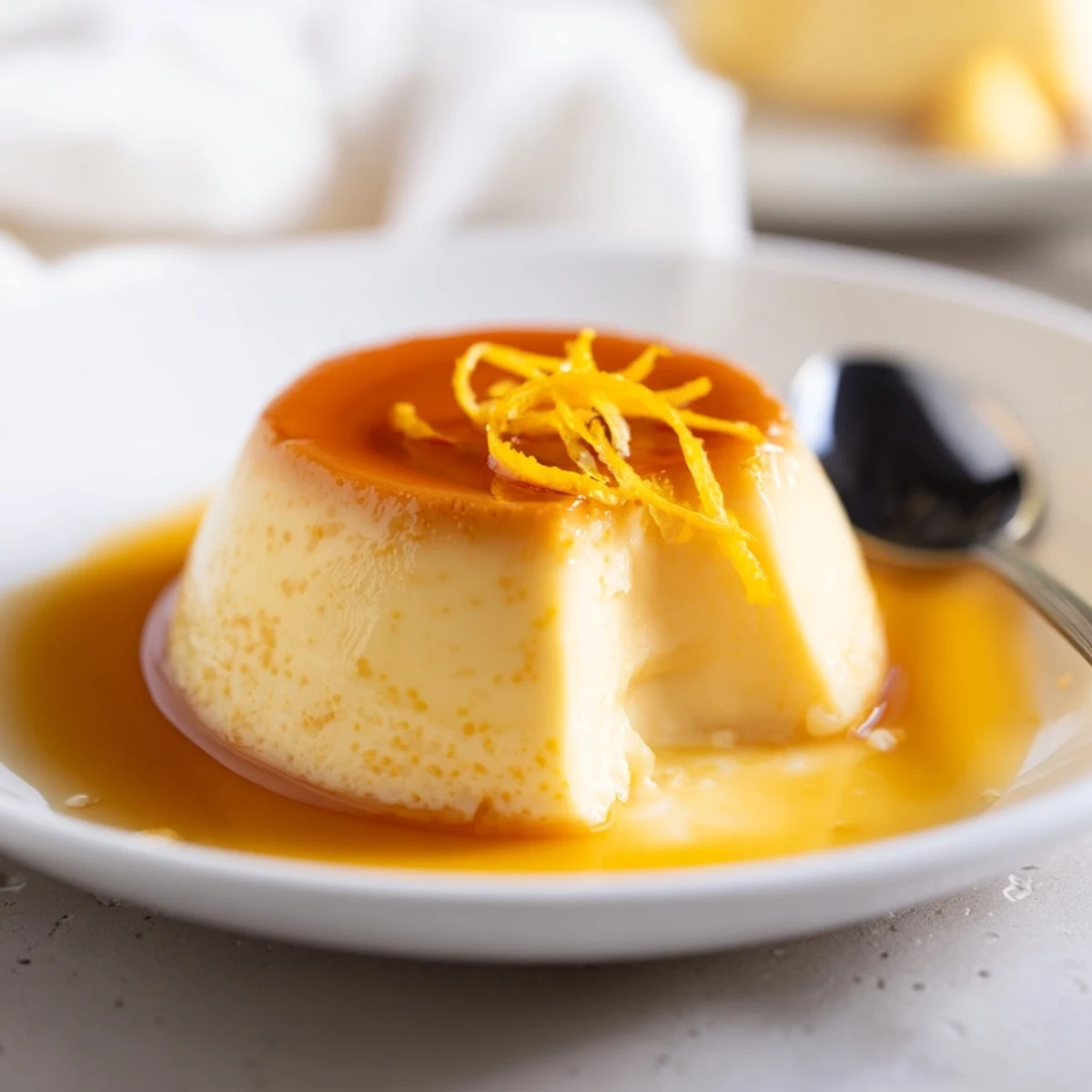 Rich Flan Napolitano with vanilla cream cheese custard glistening under warm caramel
