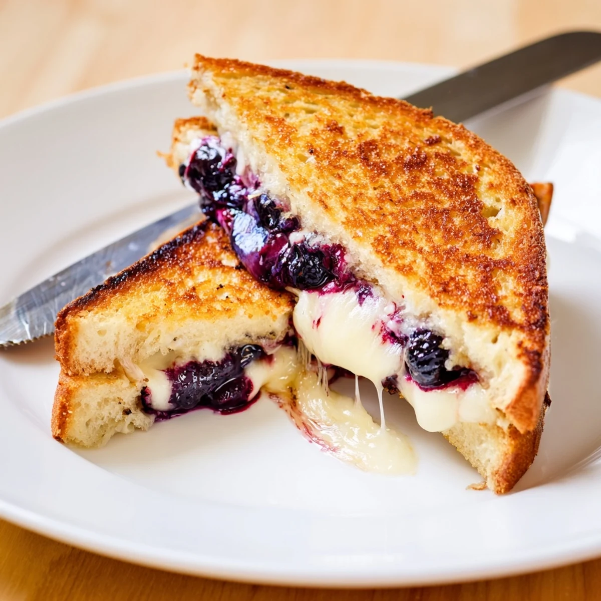 Crispy Blueberry Grilled Cheese with golden crust, melted cheddar and blueberry burst