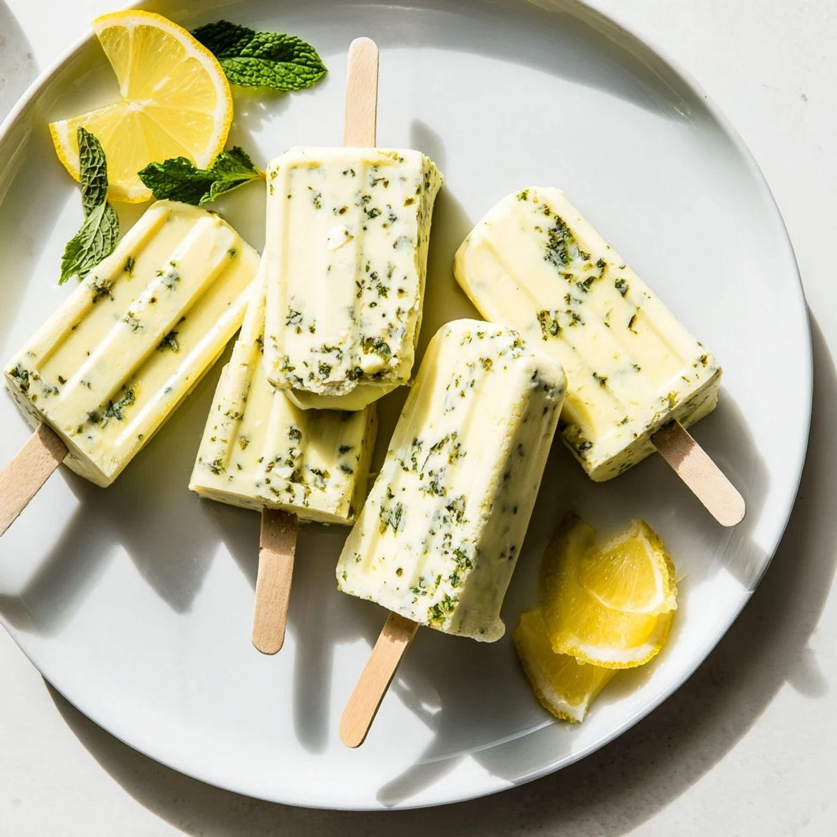 Creamy frozen lemon yogurt popsicles dripping with fresh lemon zest on a wooden board