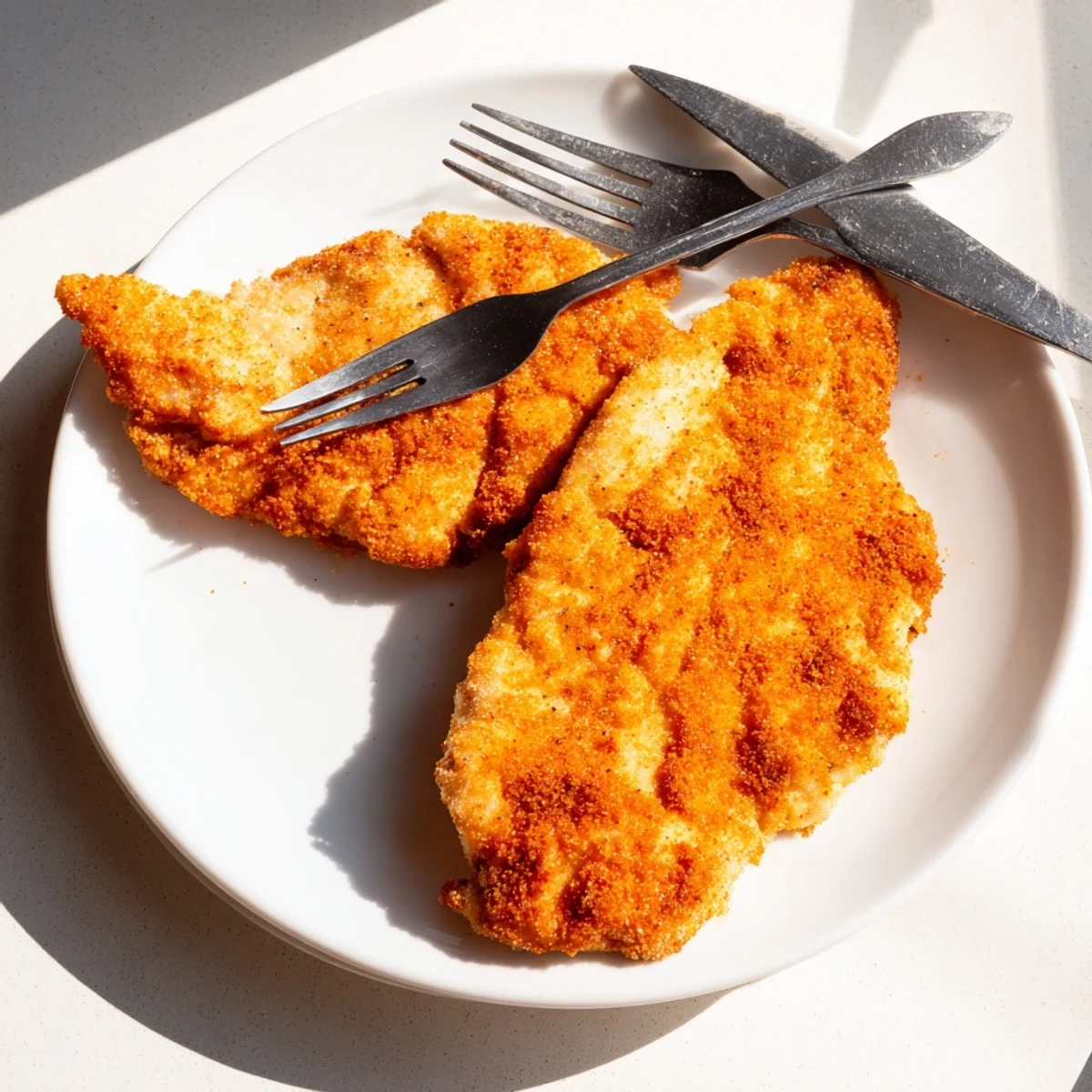 Southern-style fried chicken breast with golden brown crust ready for dinner table