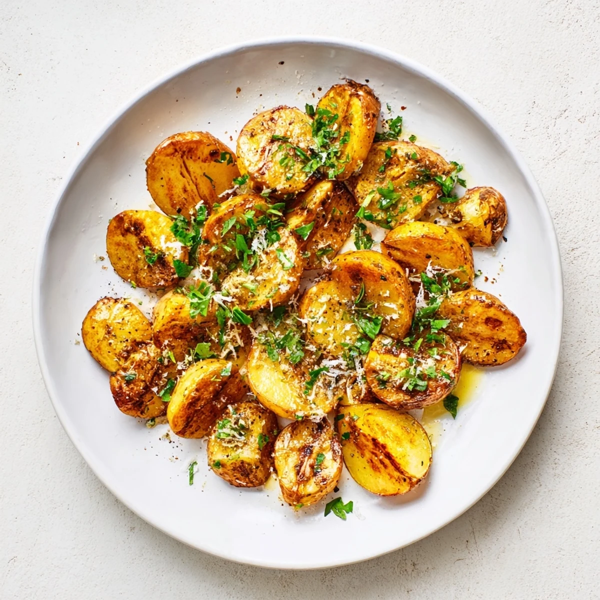 Tender caramelized radishes roasted with garlic and olive oil on a parchment-lined baking sheet