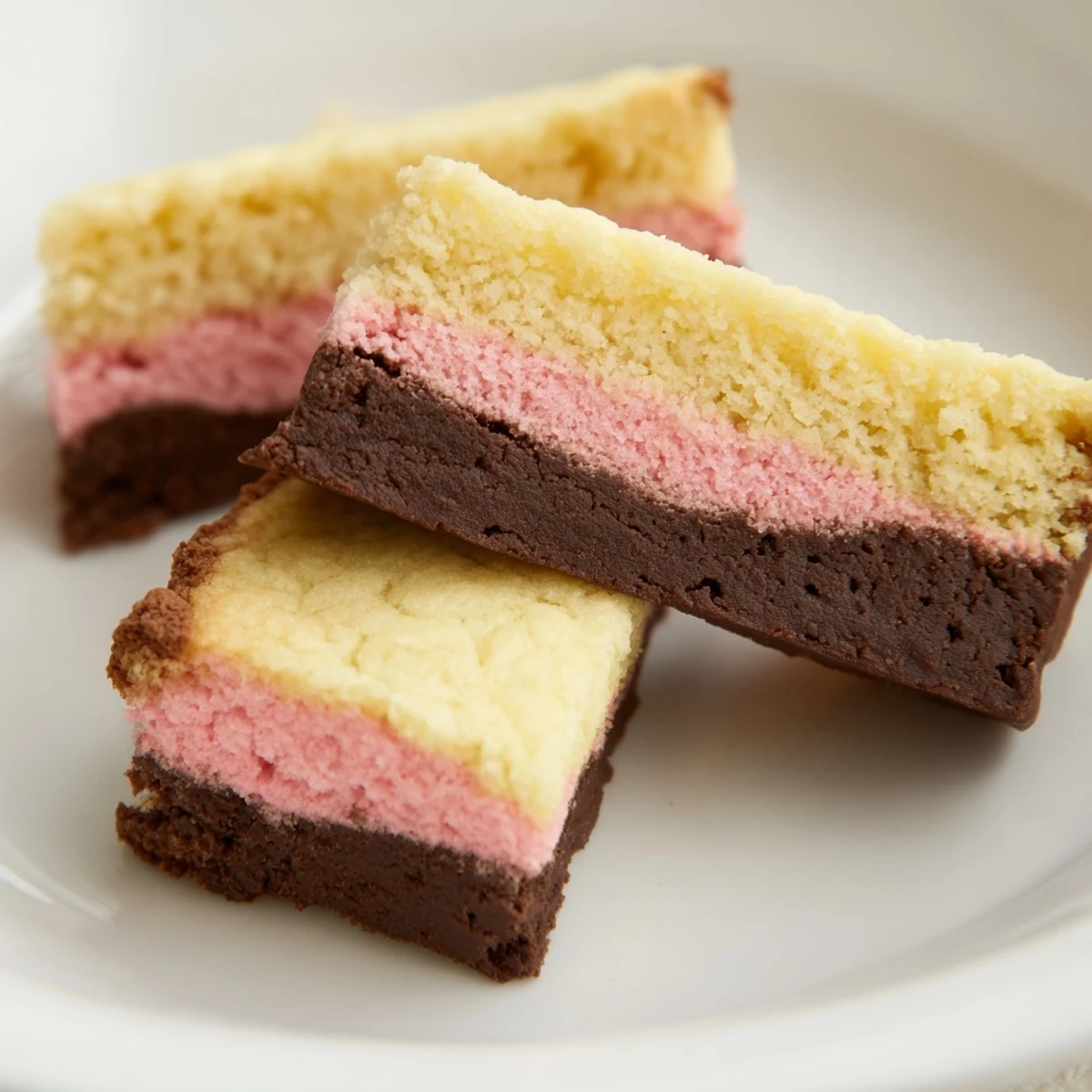 Golden-baked Neapolitan Cookies arranged on a wire cooling rack with tri-colored dough
