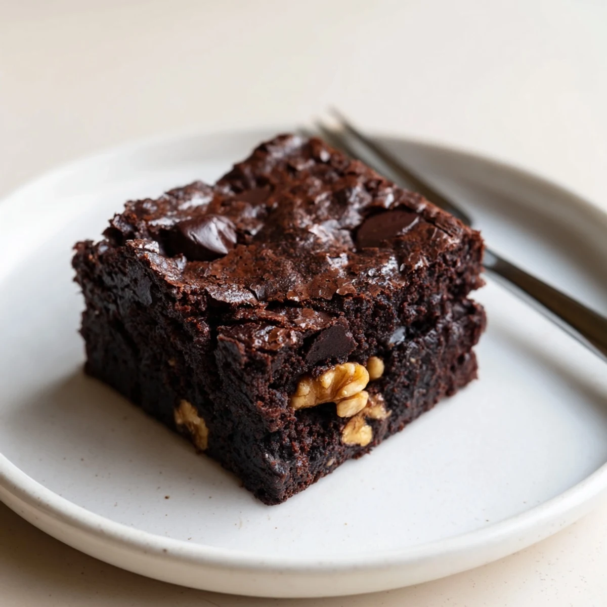 Rich fudgy brownies with a crackly top, dusted with cocoa powder