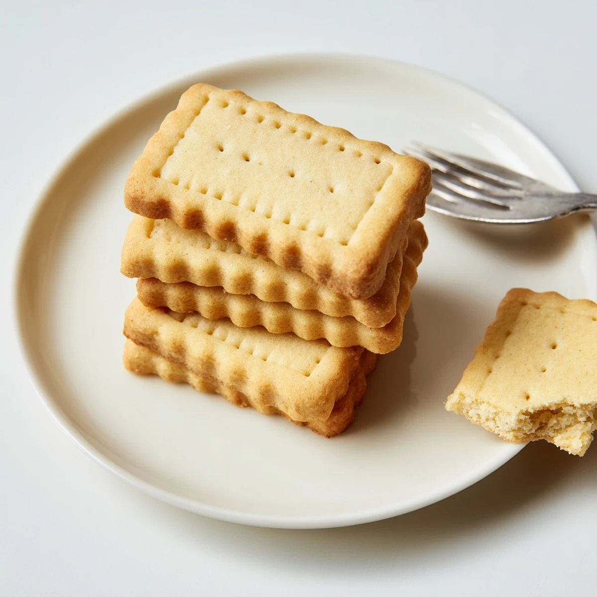 Golden French Petit Beurre cookies arranged on a rustic wooden board beside steaming tea