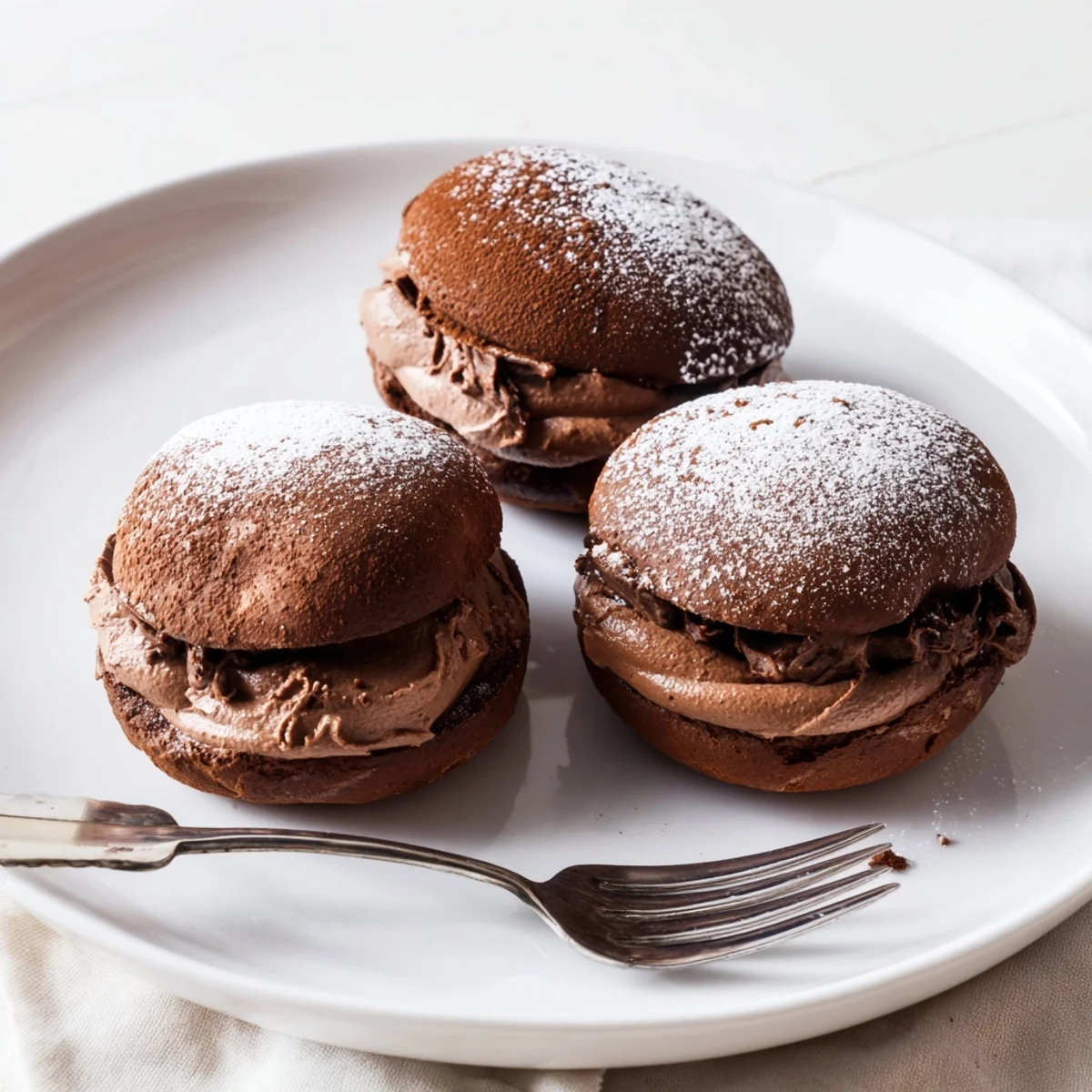 Golden cocoa-dusted Italian Chocolate Maritozzi generously filled with rich creamy chocolate filling