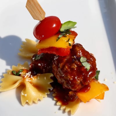 Bowtie Pasta Cocktail Meatball Skewers