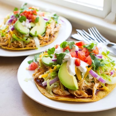 Sweet Smoky BBQ Chicken Tostadas