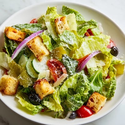Fresh Olive Garden Salad featuring ripe tomatoes, pepperoncini, and tangy vinaigrette